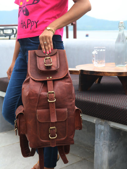 ANUENT Handmade Leather Travel Rucksack Backpack. Salmon Alder