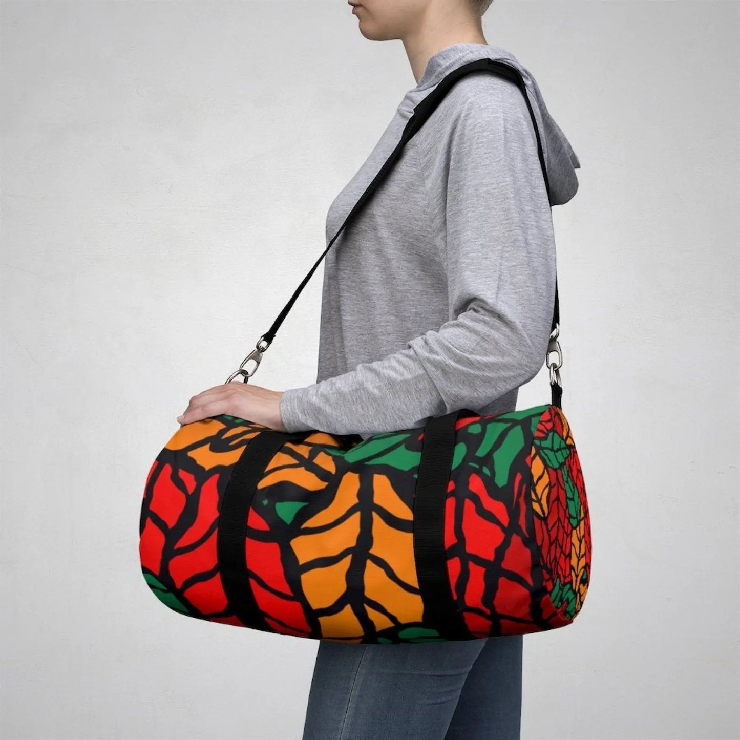 Duffel Bag - Carry on Luggage - Autumn Red Leaves Grey Coco
