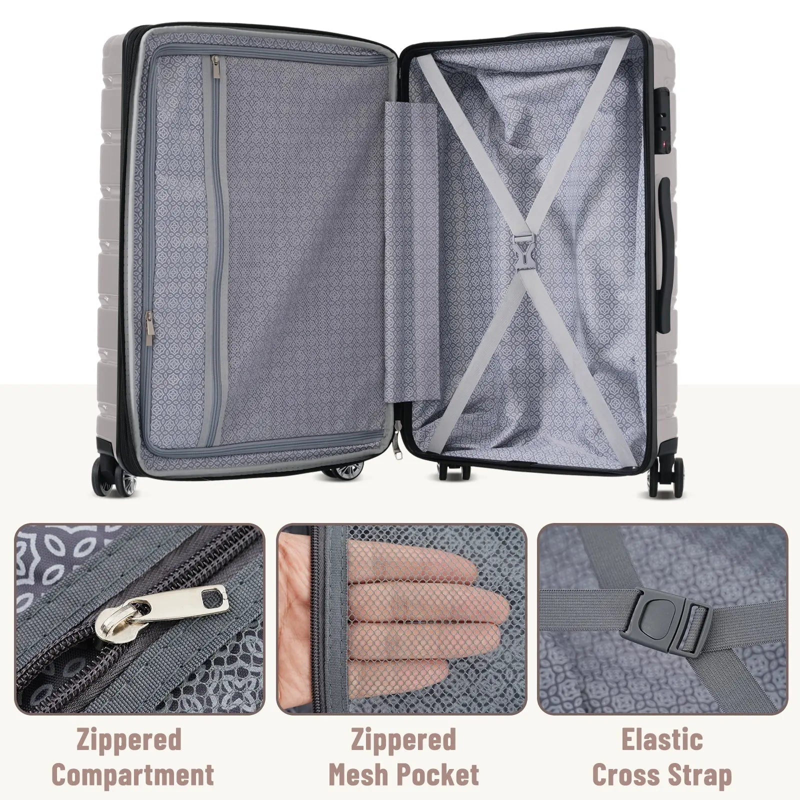 Hardshell Luggage Set 3 Piece, Durable ABS+PC Travel Suitcase with Sangria Beech