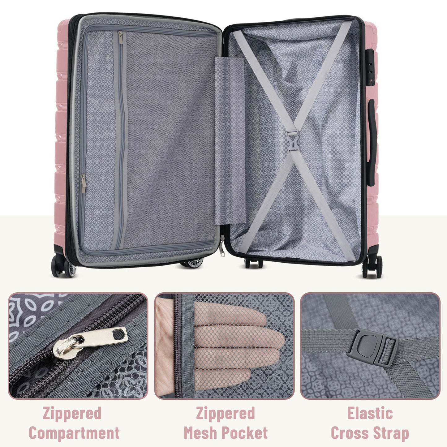 Hardshell Luggage Set 3 Piece, Durable ABS+PC Travel Suitcase with