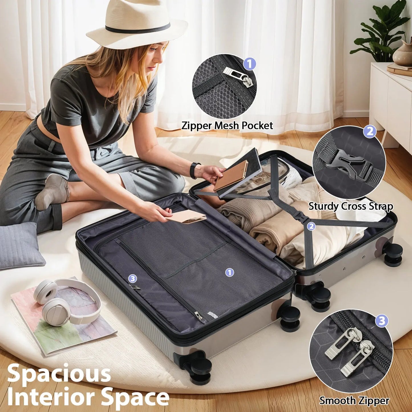Luggage Sets 3 Piece Hardshell Suitcases with Wheels, Lightweight