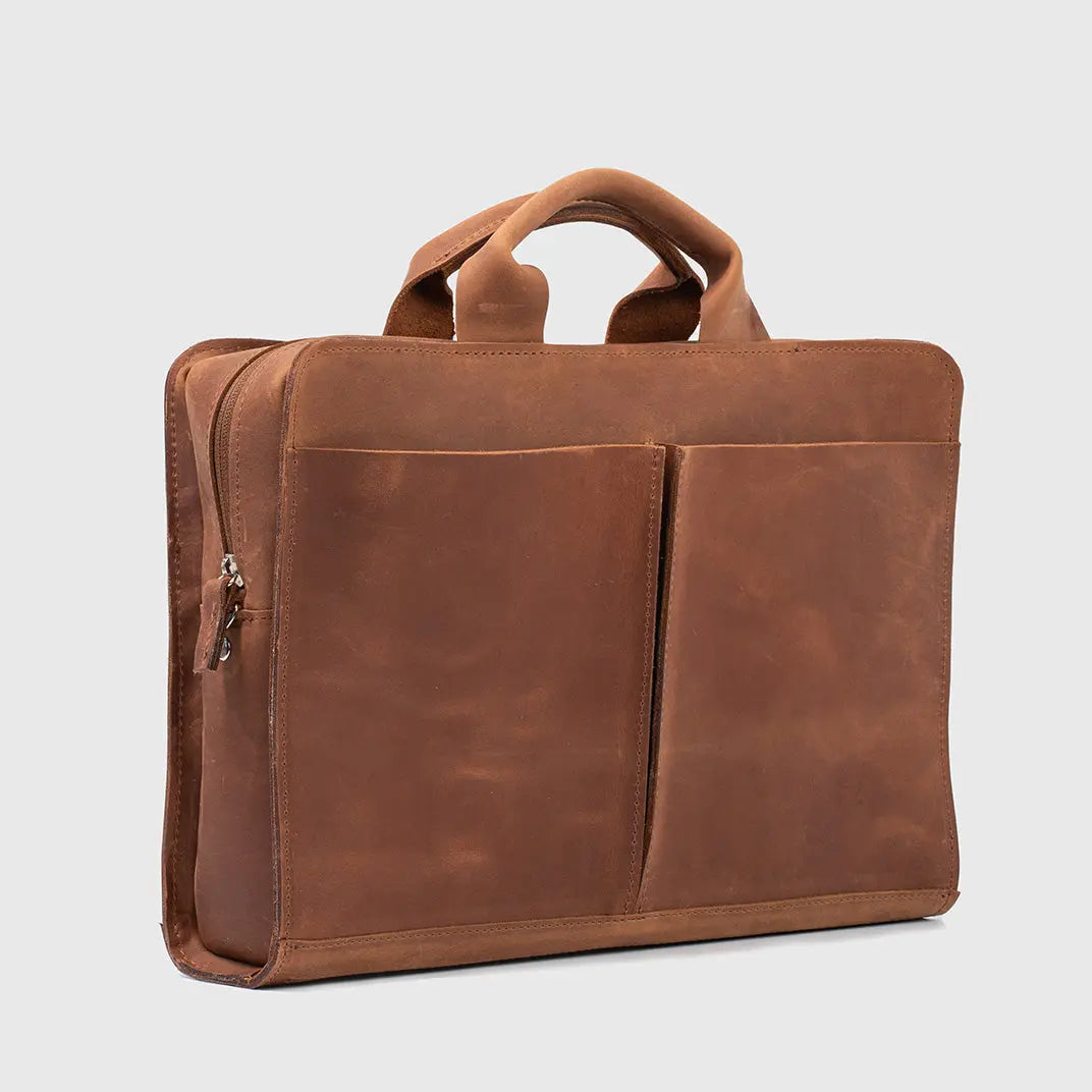 Leather Laptop Bag (Cognac Brown) Coral Grapevine